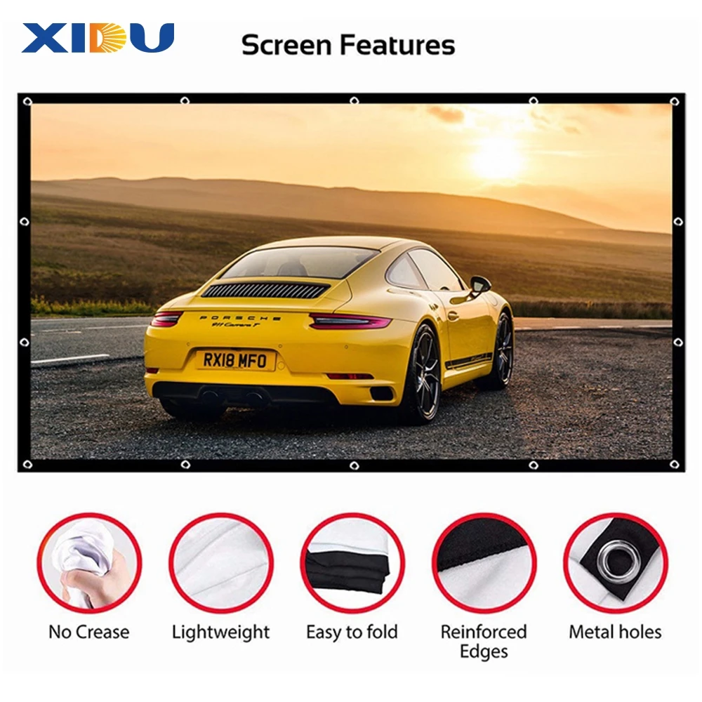 XIDU Portable Foldable Outdoor 200 Inch Projection Screen Label Tension Lightproof Movie Video Projector Screen
