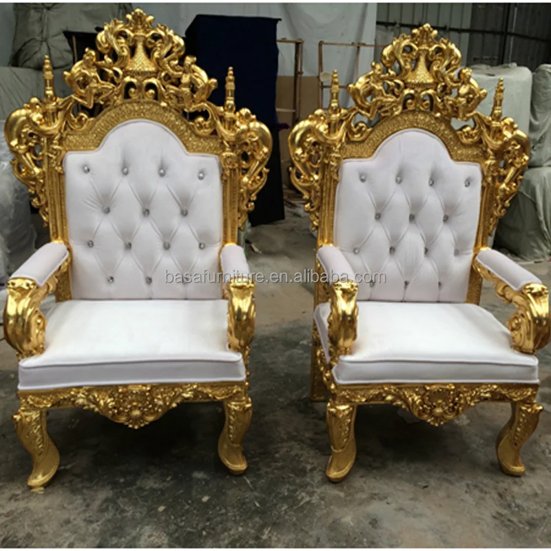 European Modern Style Banquet Wedding Furniture Hotel Luxury Crown Royal Princess High Back Gold Silver Throne Thrown Chairs