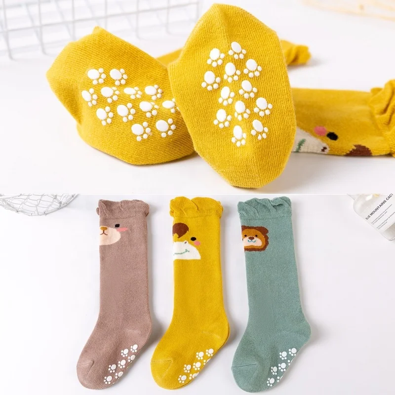 2021 new non slip organic cotton Lace baby girls boy knee high socks kids long kneepad sock for