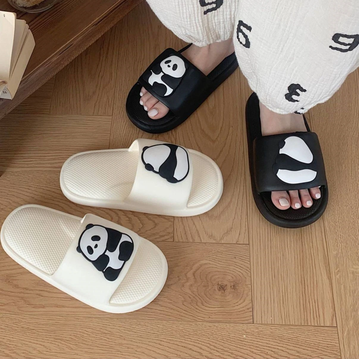 RTS Panda Pattern Smooth Summer Animal Cloud Foot Message Women Home Eva Slides Slippers Slip Sandals For Women
