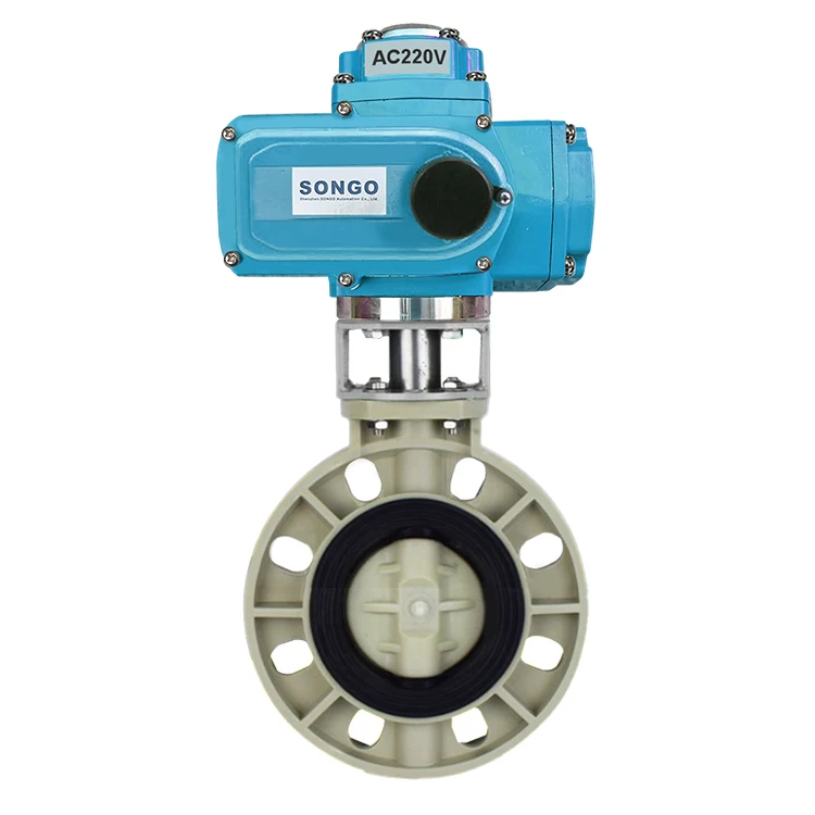 Regulate type Explosion proof High performance 200Nm 240VAC motorized butterfly valve dn80 wafer PPH Plastic electric Actuator