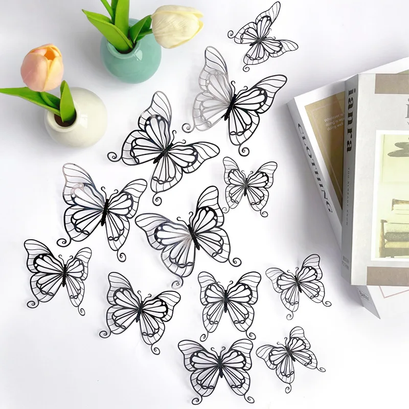 Openwork butterfly wall sticker 3D three-dimensional hollow bouquet butterfly decoration party supplies