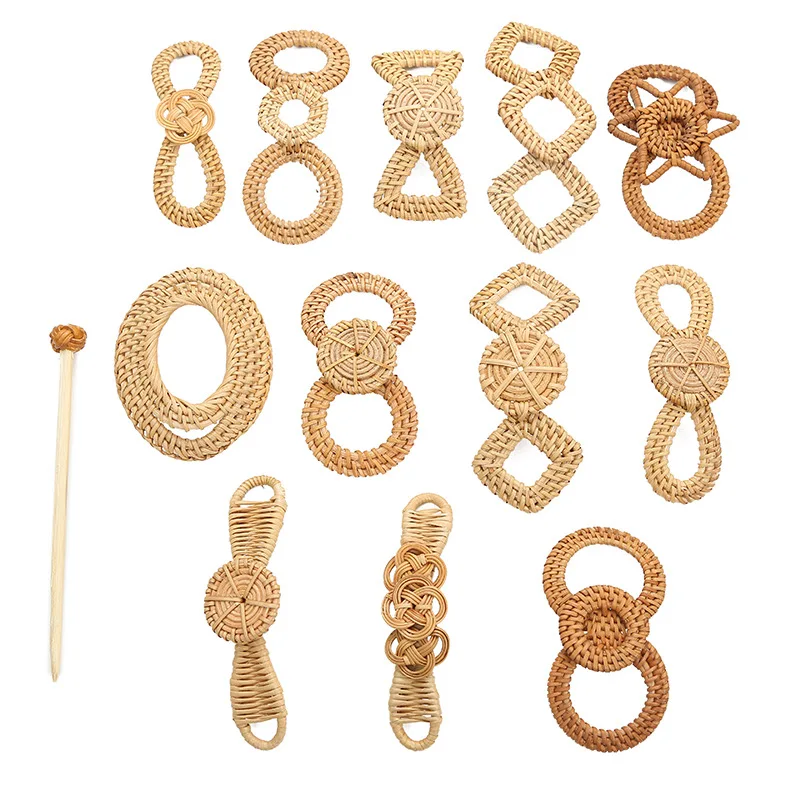 Assorted Summer Boho Headwear Handmade Rattan Woven Hair Slide wooden hair stick rattan hair clip Women Bun Hairpin Fork