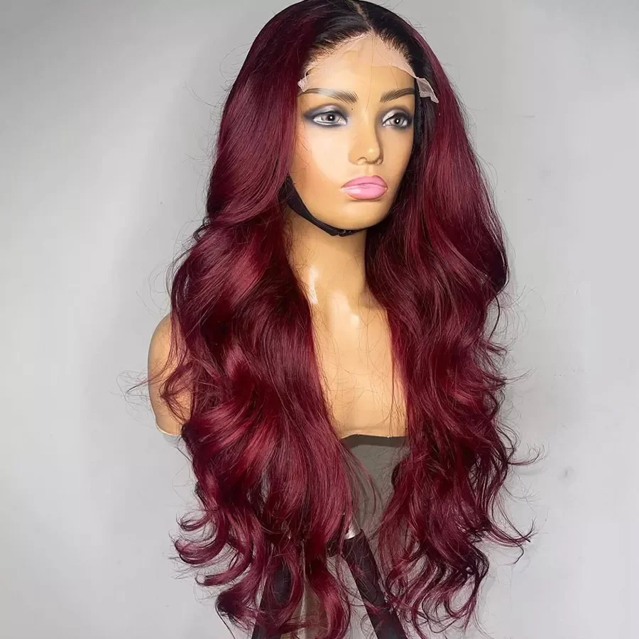 Natural Hairline Ombre Brazilian Cuticle Aligned Virgin Hair Vendors Body 99j burgundy Red Color Lace Front Wig Human Hair