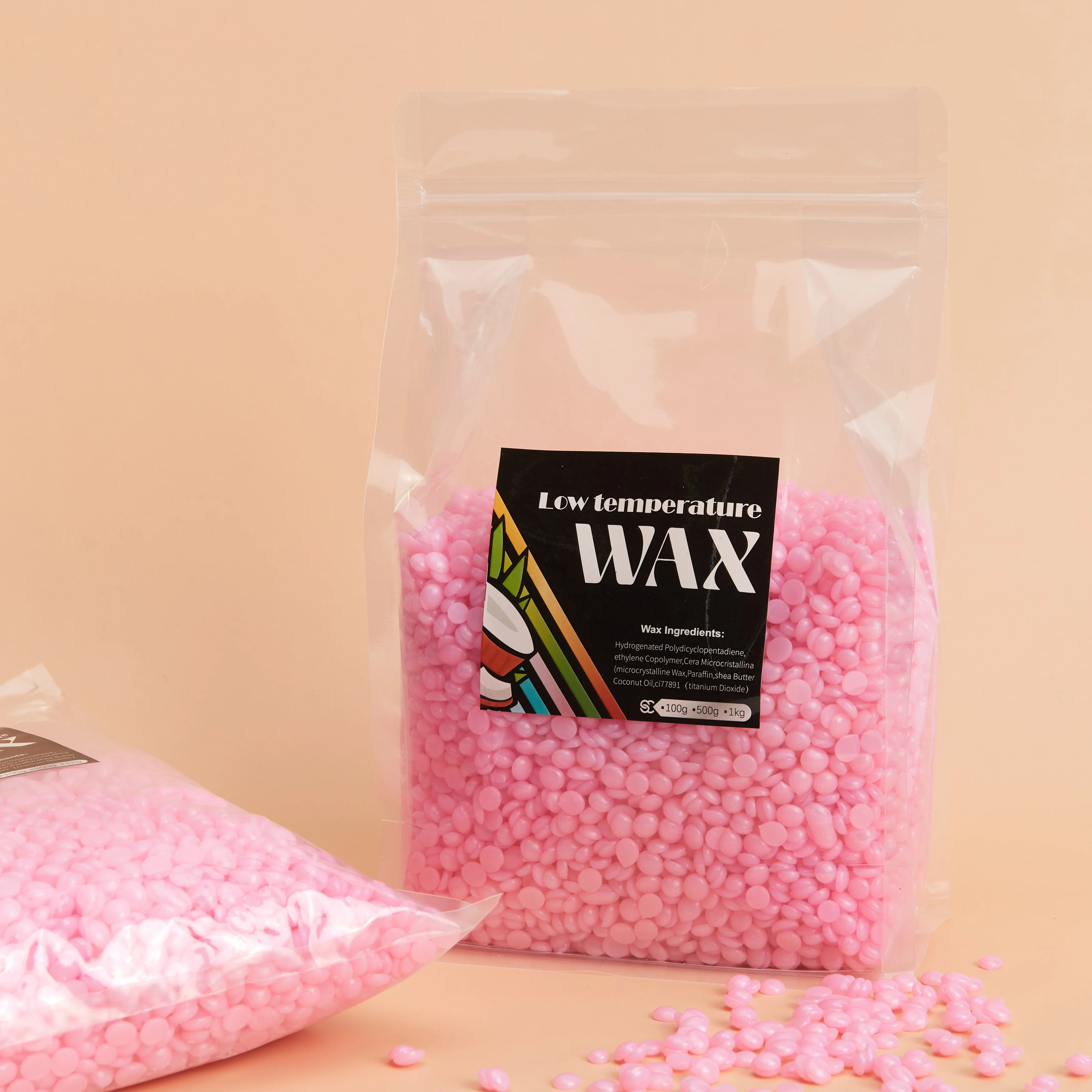 Professional private label 1kg glitter shiny pink Rosin Free Hypoallergenic Hair Removal Coconut Hard Wax Beads Body Waxing