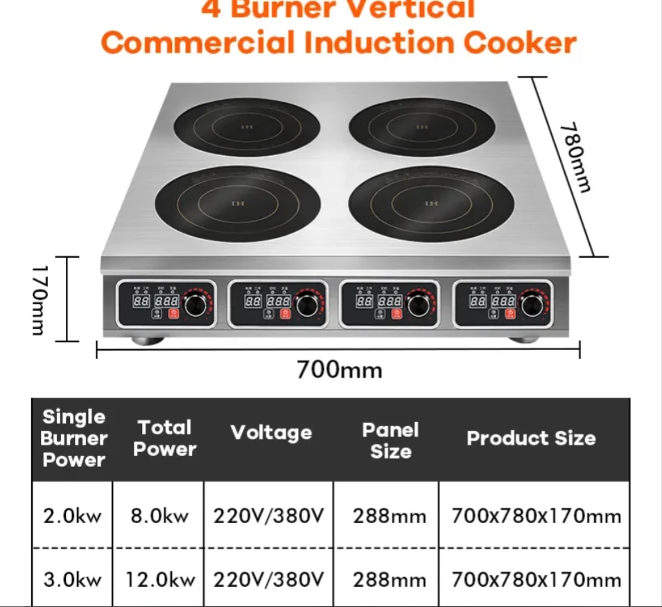 Unique Design Freestanding 3500W Commercial 2 Burner Stove Four-head Multi Cooker Kitchen Inductive Cooker For Restaurant