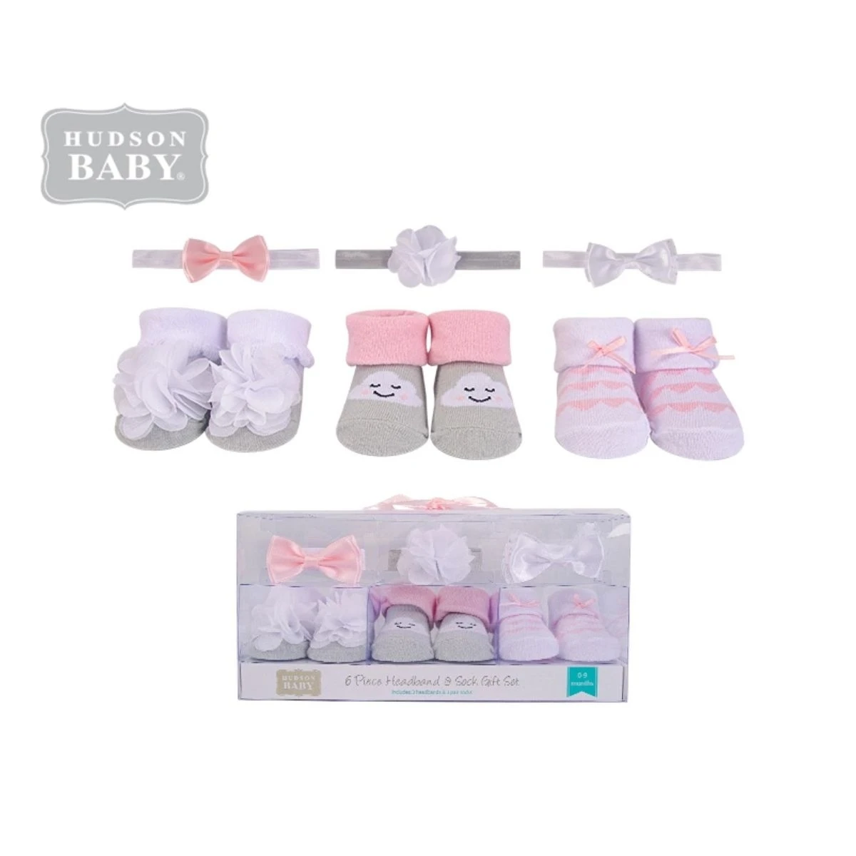 Hudson Baby Sock & Headband Gift Set- 3PK Baby Socks and 3PK Baby Headband No.58231
