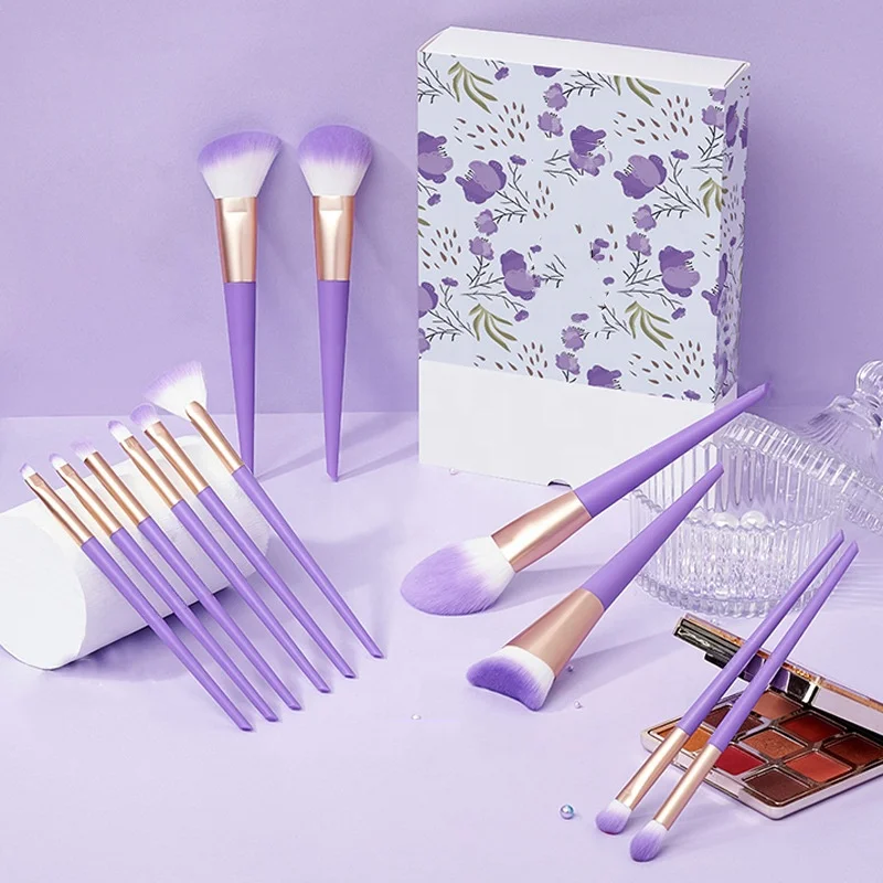 12 pcs beauty facial brushes high quality synthetic soft vegetarian purple makeup brush