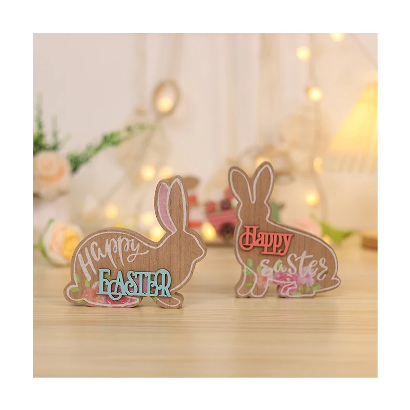 Bunny Decoration With Cartoon Alphabet Easter Table Crafts Ornament Wholesale Wooden Easter Craft