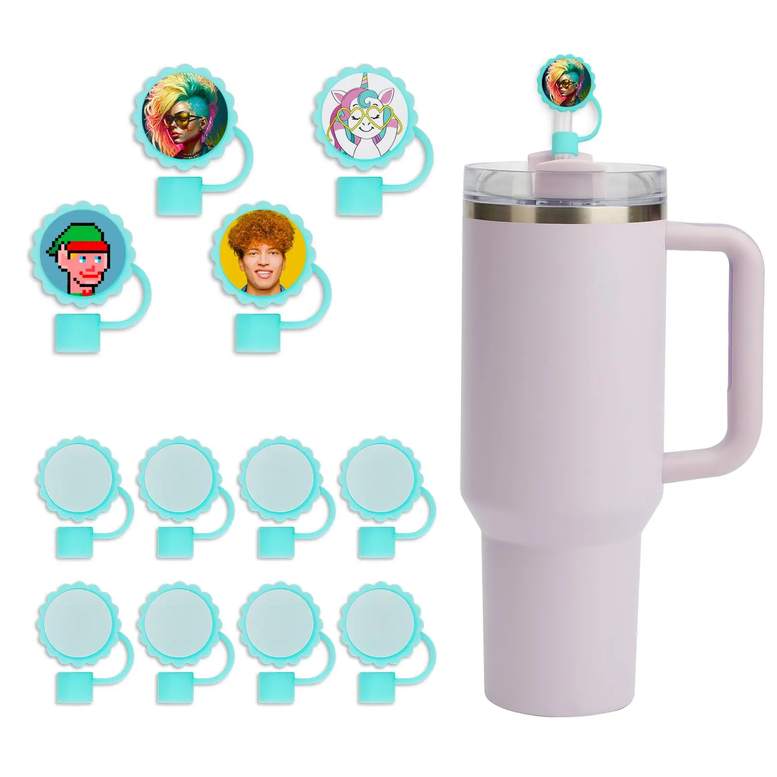 Wholesale 10mm Straw Cover Sublimation Blanks Aluminum Round Sheets Silicone Custom Straw Toppers Hat For Tumbers