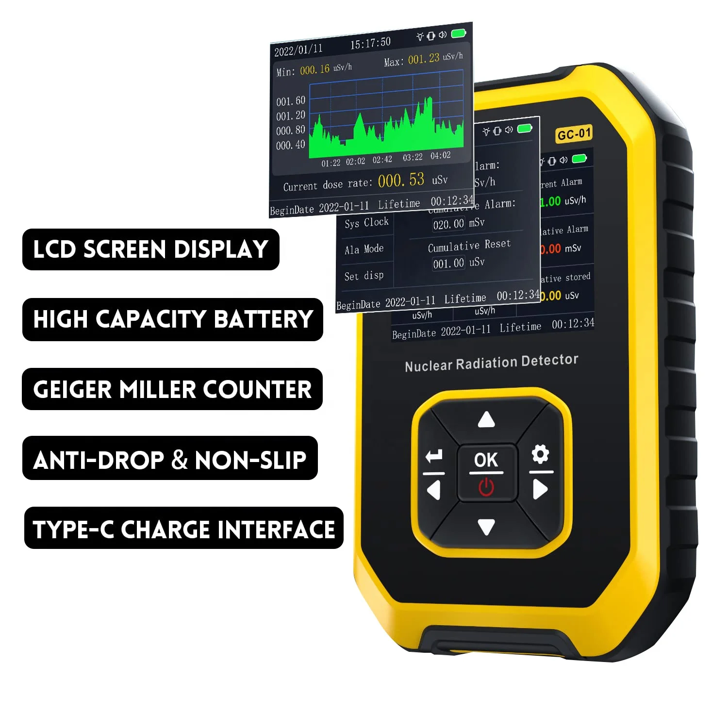 Counter Nuclear Radiation Detector Radiation Dosimeter with LCD Display Portable Handheld Beta Gamma X-ray Rechargeable