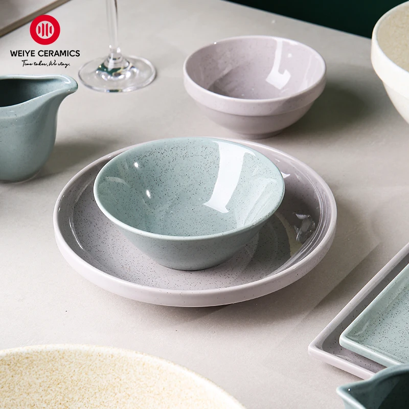 WEIYE Vintage Ceramic Dinner Plates Dinnerware Set Dishes Food Plate Set Salad Soup Bowl Plate and Bowls Set for Restaurant