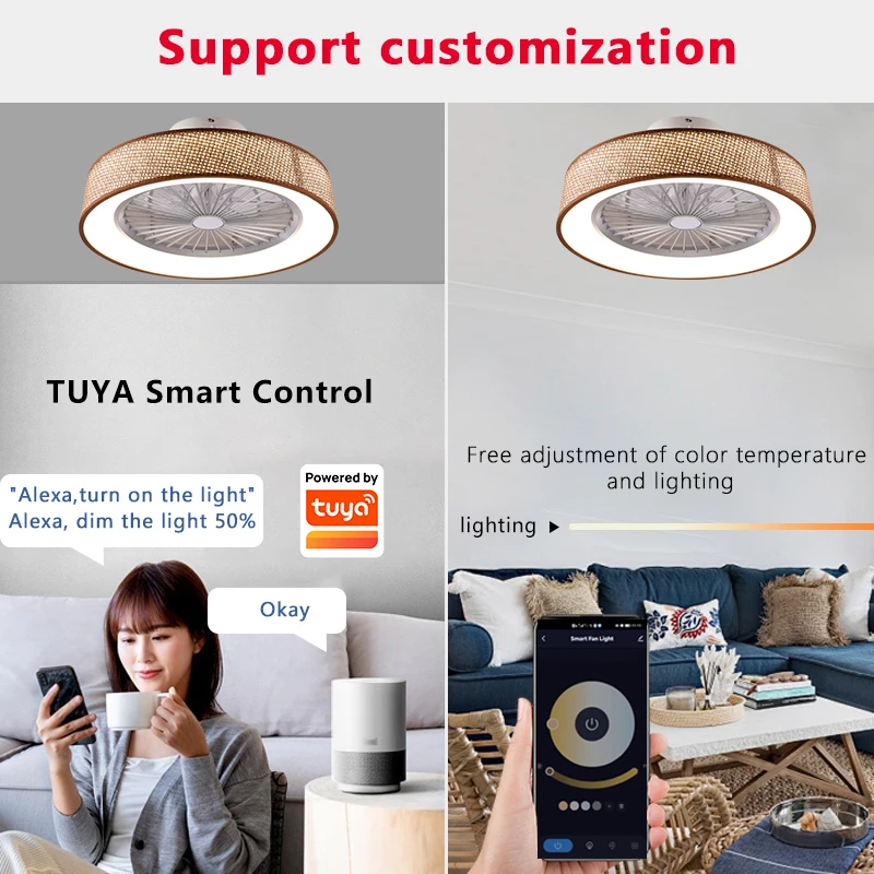 Boho Caged Ceiling Fan with Lights Flush Mount, Enclosed 6 Speeds for Bedroom, Living Room, Kitchen