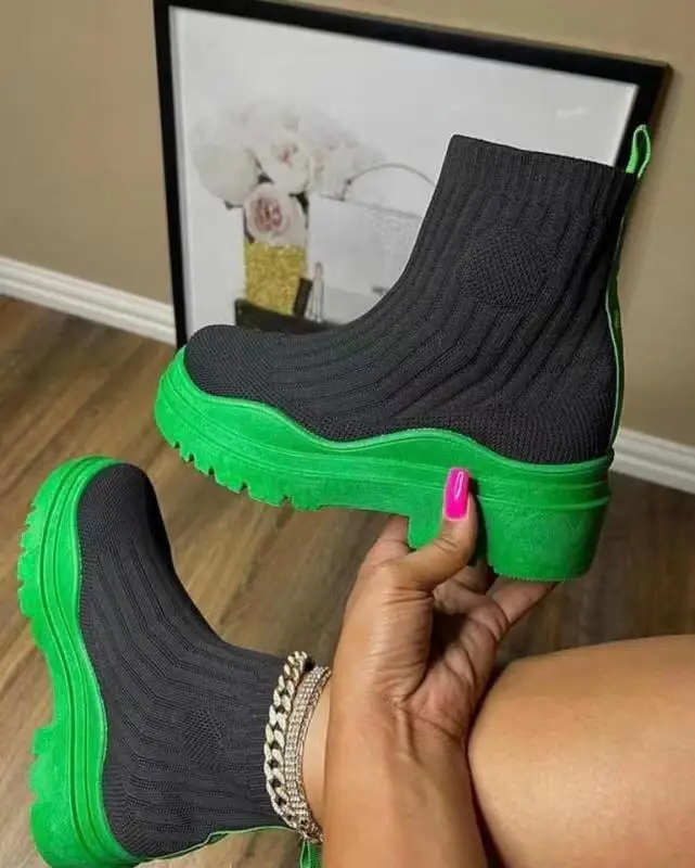 2022 Elegant Lady Leather Pointed Boots Martin New Shoes fashion rubber sole ladies platform chunky fall chelsea sock boots