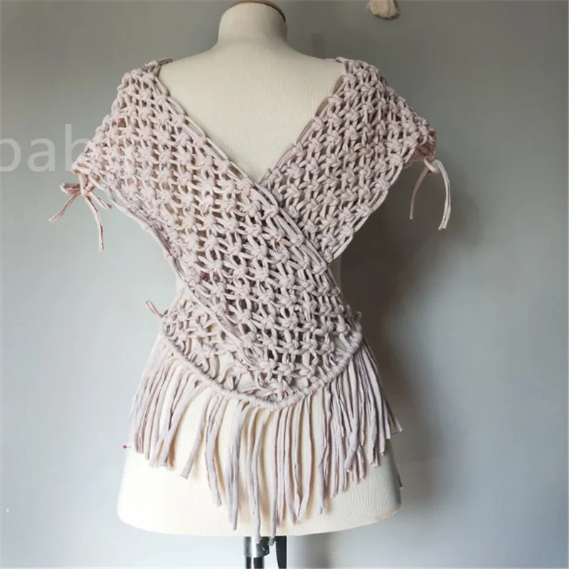 Custom Boho Style macrame Vest handmade clothes cotton crochet shawl scarf with tassels