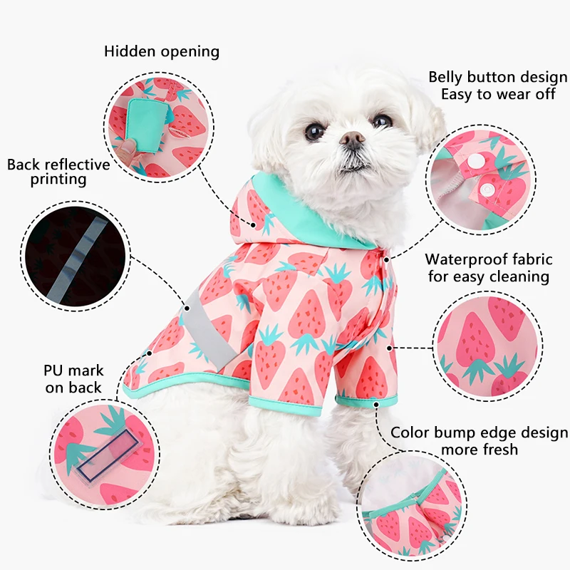 Joymay hot selling wholesale waterproof puppy rain coat poncho lovely fruit pattern Reflective pet dog raincoat