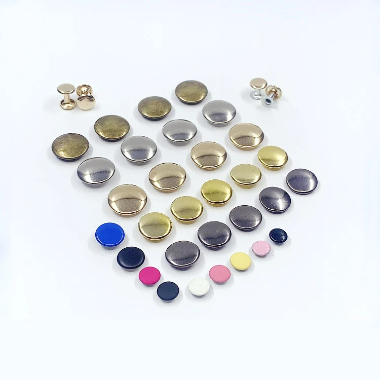 8Mm X 12Mm 10Mm Rust Resistance Metal Matte Black Light Rose Gold Jean Brass Shape With Logo Push Press Fit Double Cap Rivets