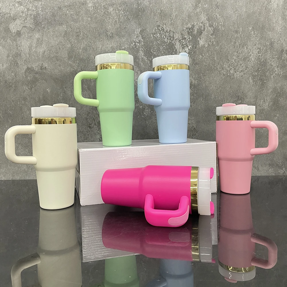 USA warehouse Macaron Powder Coated 14oz Baby Tumbler With Handle Powder Coated 14oz School Tumbler With Handle