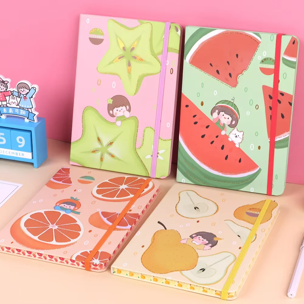 A5 Hardcover Notepad with elastic band Colorful Edge Cute Cartoon 80 sheets lined page Diary Notebook Scrapbook