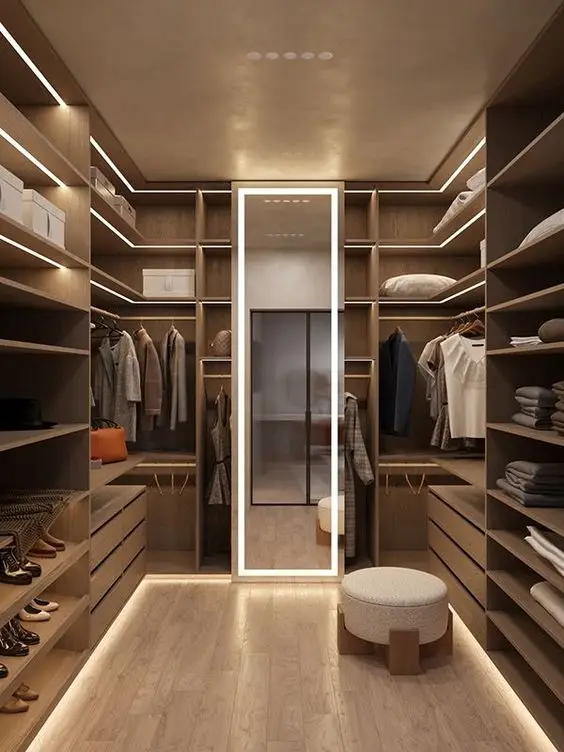 CBMmart Bedroom Walk In Closet Custom Wardrobe Design With Lighting Wood Armoire Closet Wardrobes