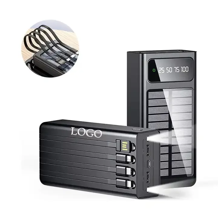 Hot 30000MAH Solar Power Bank Built-In 4-Wire With Dual USB Ports Fast Charging LED Digital Display With Camping Lights