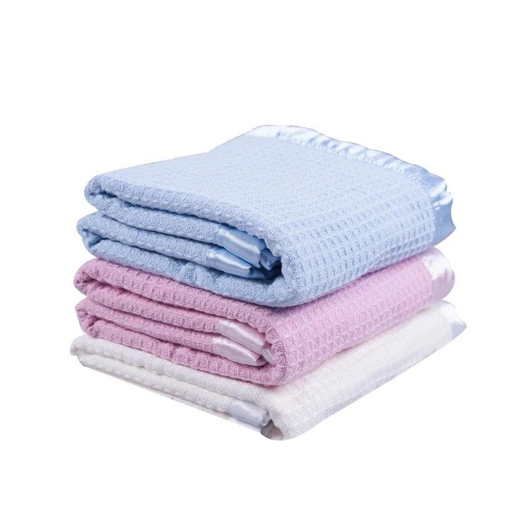Hot selling Baby items hot sale 100% cotton organic Cellular satin binding Weave waffle kids bed blankets