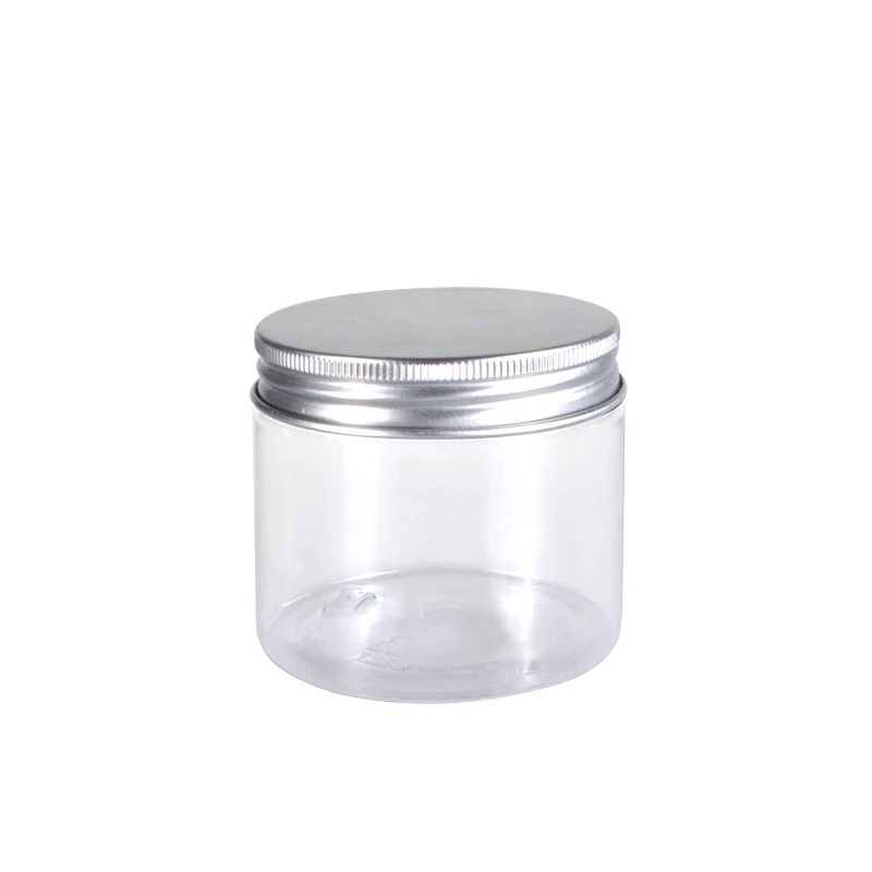 Food grade empty 8oz 250ml clear PET plastic cookie jar with aluminum lid