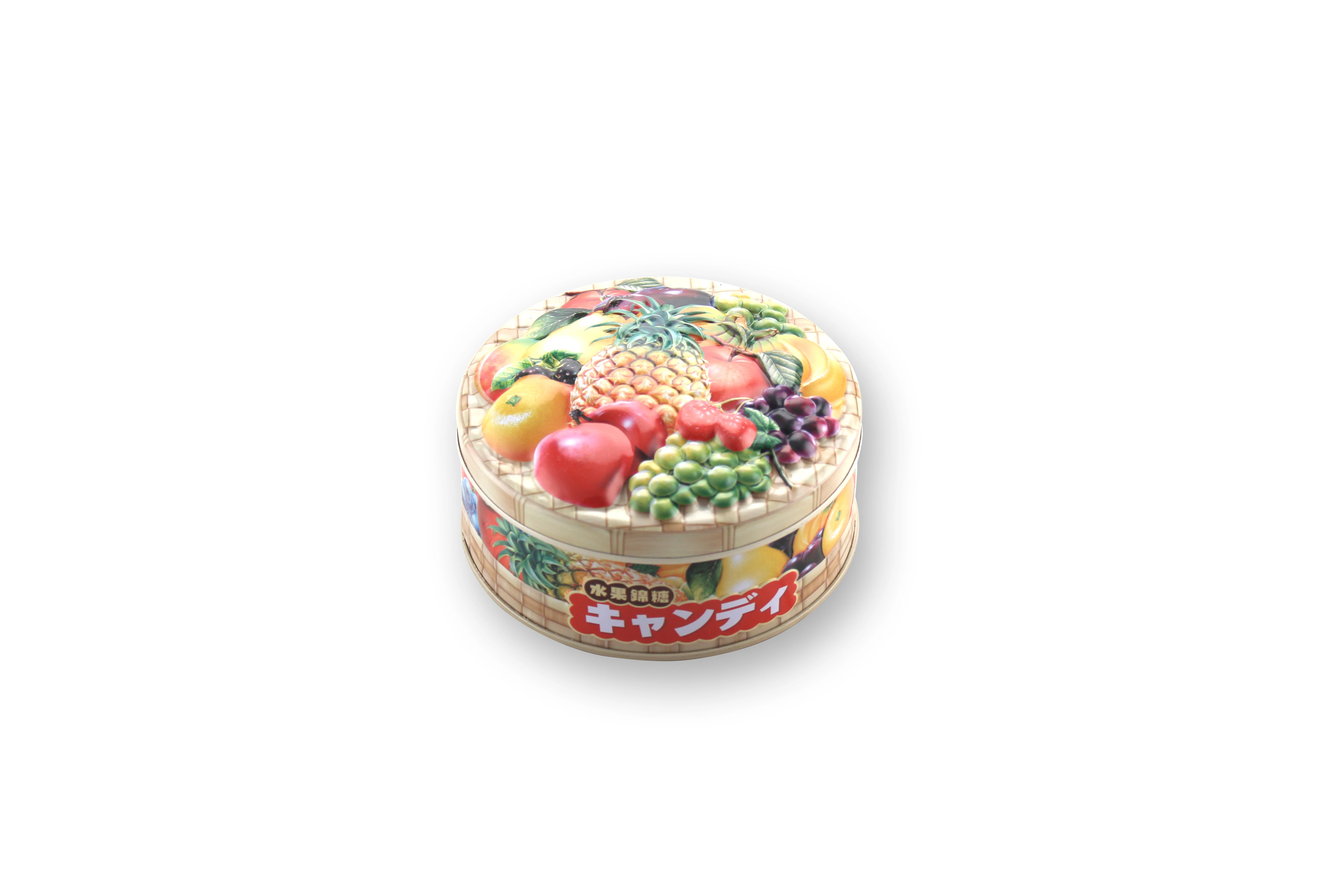 
T-Y009 OEM luxury round shape 3d printing fruit caps box candy special design tinplate box for food packing gift box 