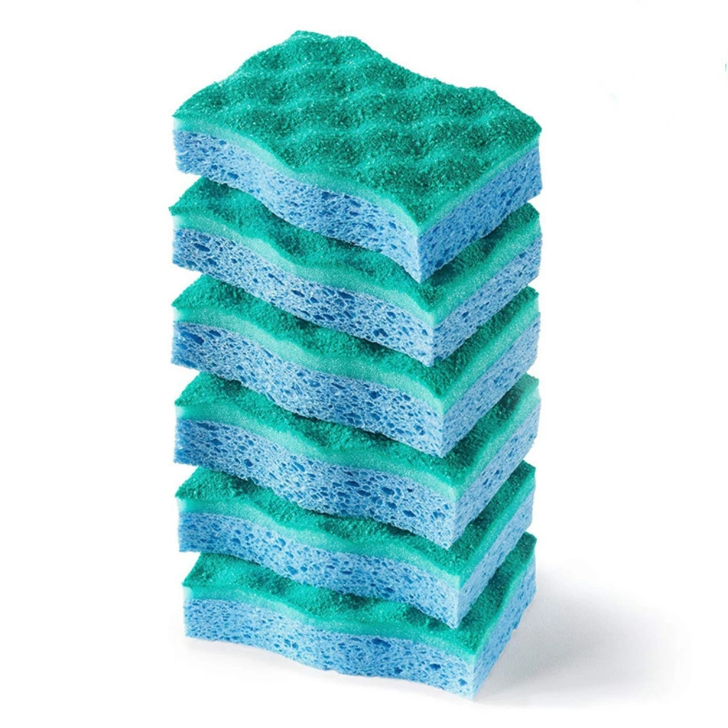 Multi-Use 6Pcs Pack Set S Shape Non-Scratch Scrub Double Side Scouring Pad With Cellulose Eco Dish Wash Sponge
