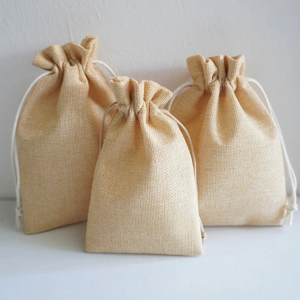 Eco Friendly Promotional Custom Wedding Party Burlap Drawstring Coffee Pouch Hessian Sack Small Linen Jute Gift Bag