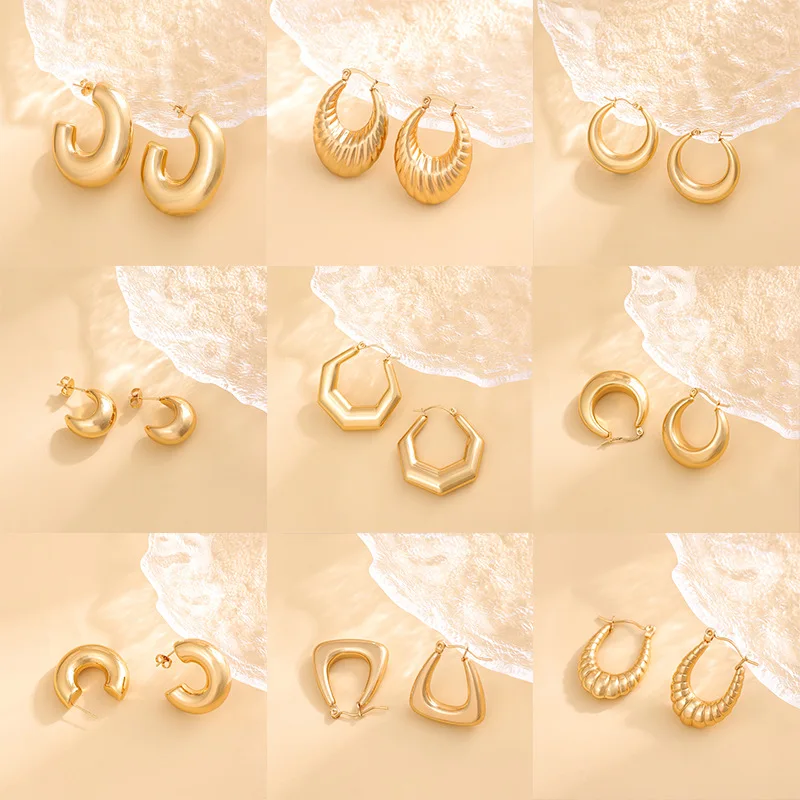 Vintage Stainless Steel 18K Gold plating C Shape Drop Earrings Hip Hop Irregular Geometry Earrings For Women Gift