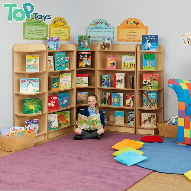 TOP Kids Wooden Modern Kids Toddler Floor-To-Ceiling Bookshelf Against Wall Children Montessori Bookcase