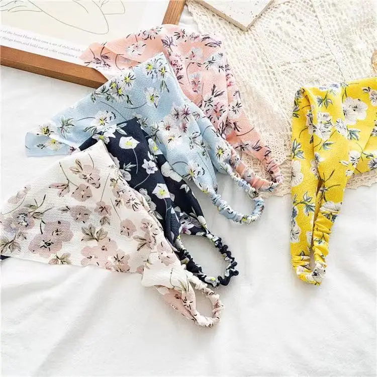 Fashion Triangle Chiffon Head Kerchief Triangle Bandanas Scarf Elastic Turban Boho Headbands Hair Bandanas for Women