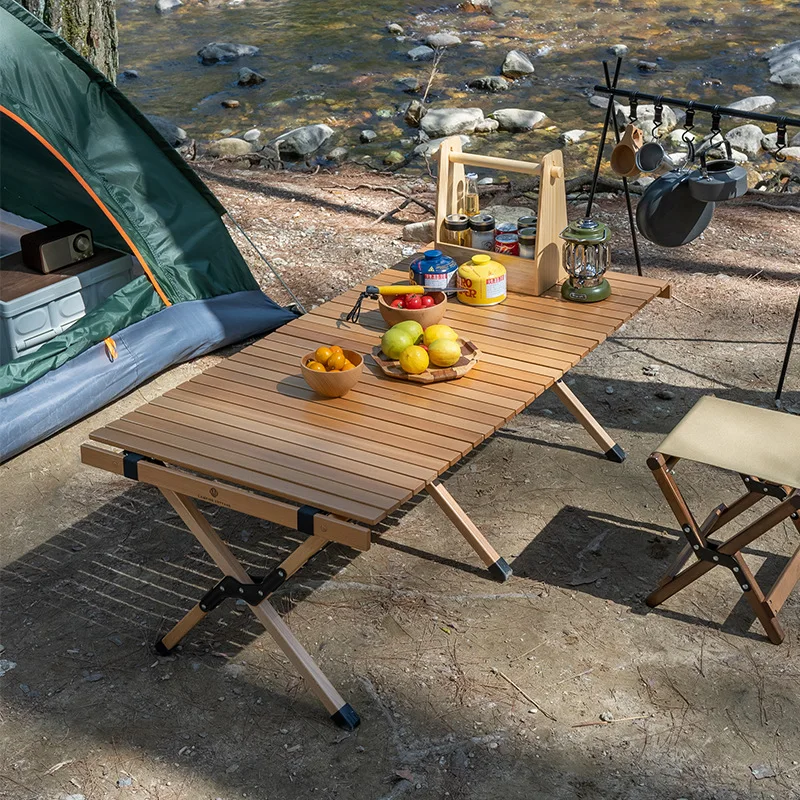 Outdoor Table Luxury Picnic Outdoor Wood Camping BBQ Roll Top Wood Light Weight Beech Egg Wooden Portable Rolled Table