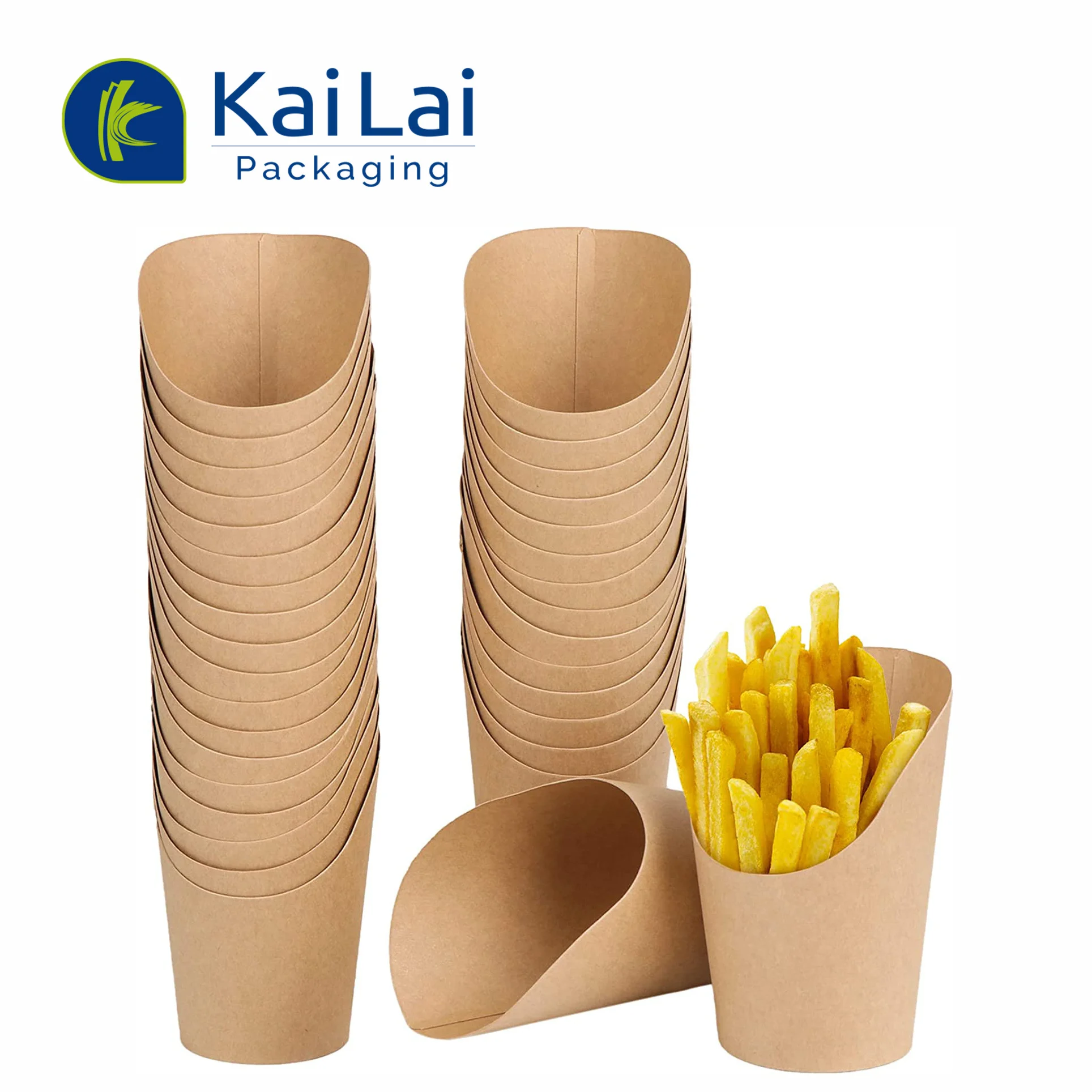 Take Away Kraft Paper Recyclable Custom Logo Fast Food Packaging Boxes Takeout Delivery Potato French Fries Scoop Paper Cup