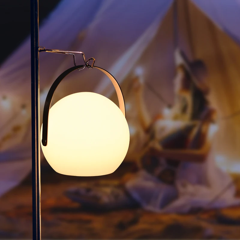 BSCI Factory USB Rechargeable Battery Portable Outdoor IP65 Waterproof PE Sphere Shape Tent Camping LED Lantern Lamp With Handle