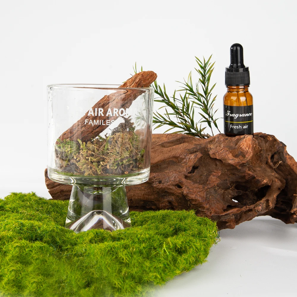 Luxury Gift Essential Oil Diffuser Air Fresher Home Aroma Crystal Stones Diffuser With Dried Flowers Moss Pine