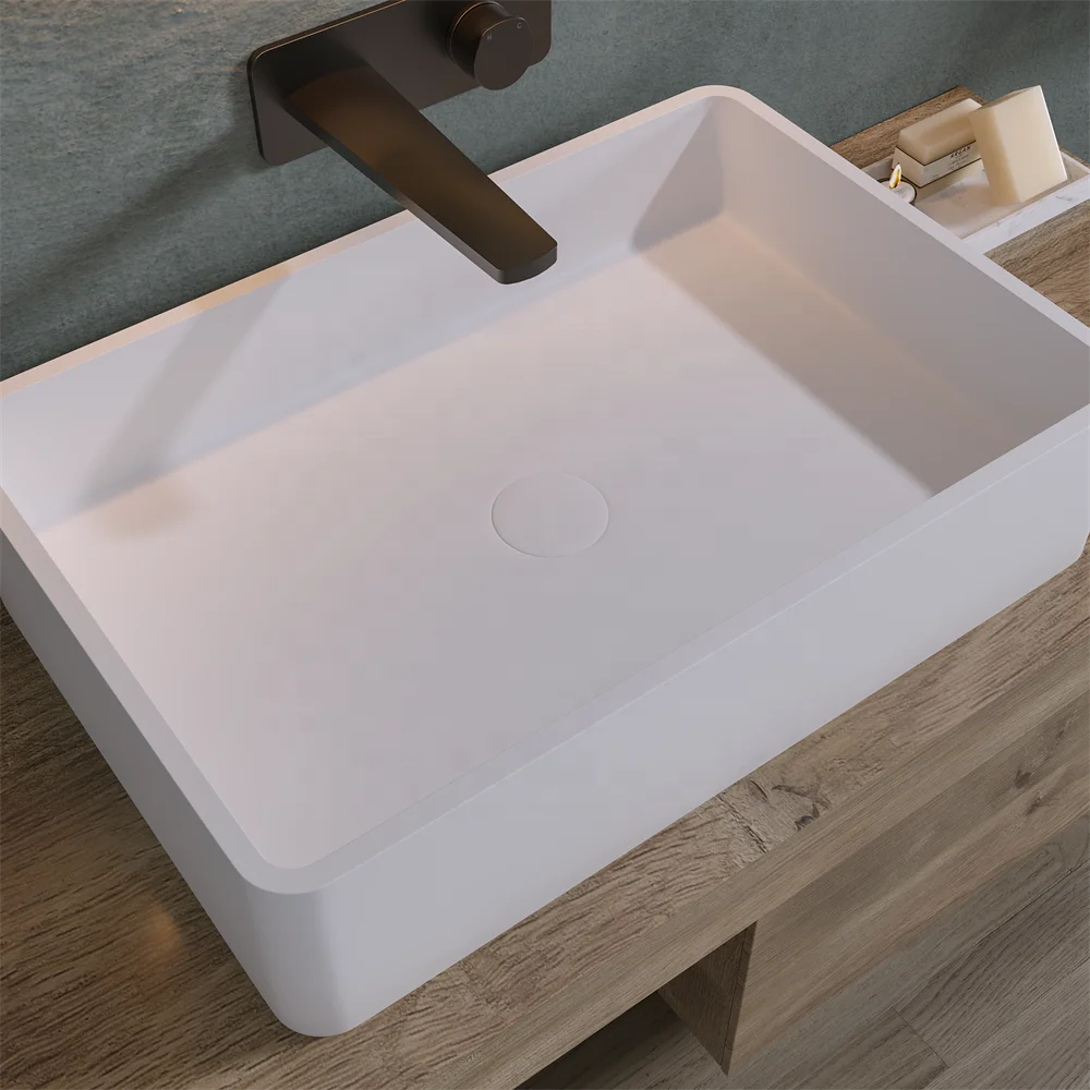 Matt white artificial stone resin bathroom sink acrylic solid surface Square shape art wash basins Bathroom Countertop Sinks