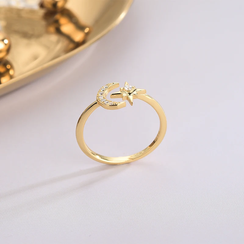 Customized Hot sale 925 silver simple diamond inlaid star moon ring trend single ring