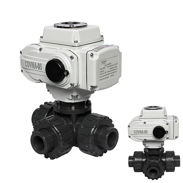 COVNA On Off Type Plastic Motorize Actuated Valves 120V DN50 3 Way Electric PVC Ball Valve