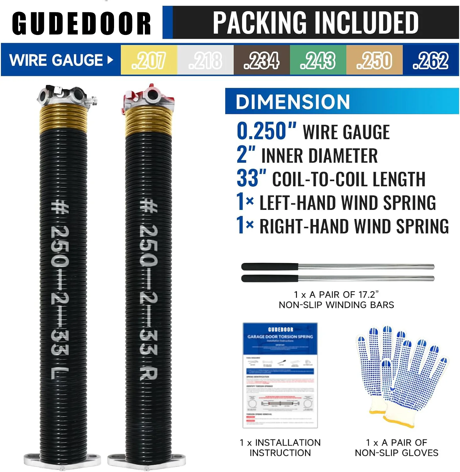 High Precision Garage Door Torque Spring Set Non-Slip Winding Bar Gloves Black Coat Replacement Oil-Free Sofa Use Made Steel