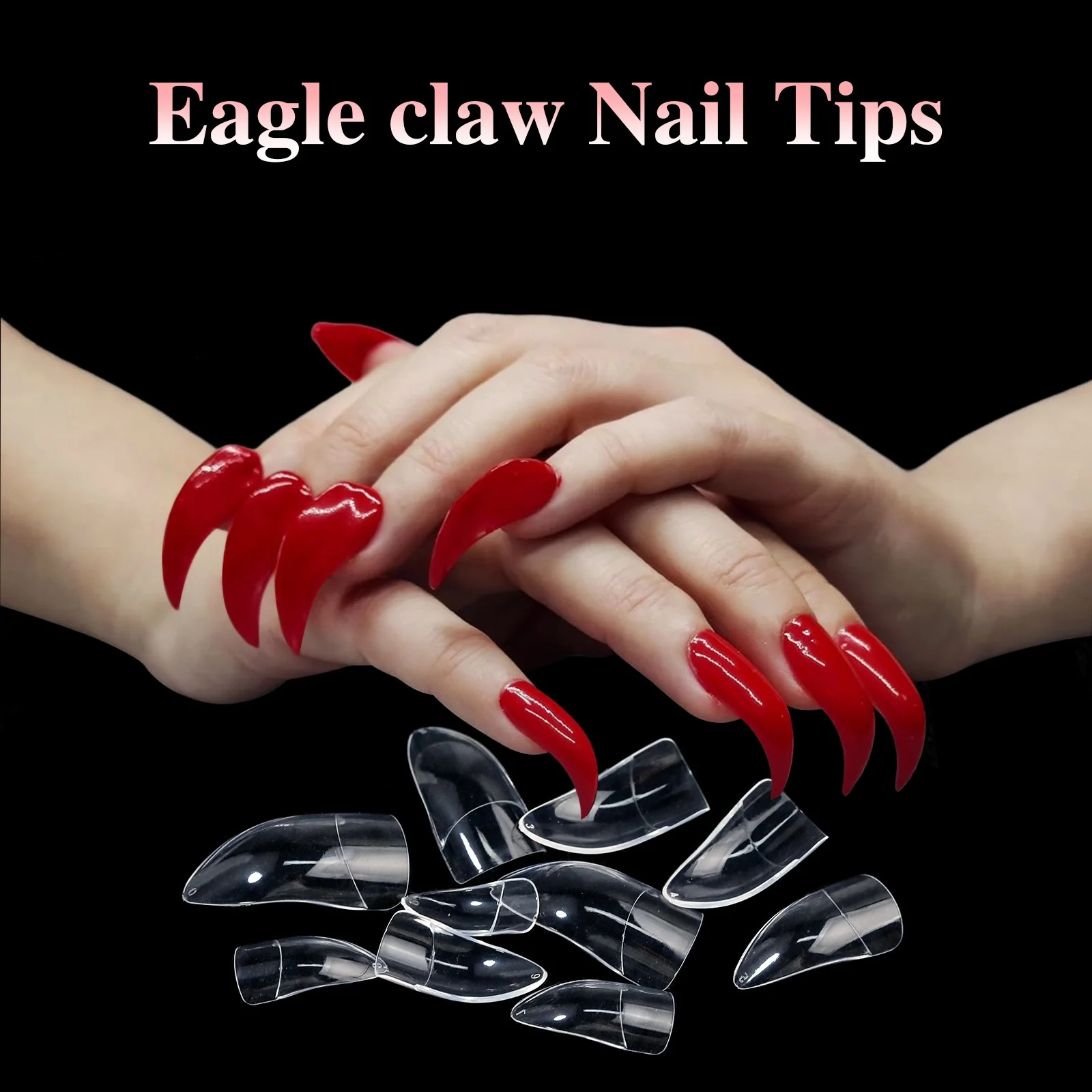 High Quality 100 Pcs /Box 10 Sizes Transparent Special Shape Eagle Claw Artificial Nail Tips For Nail Salon