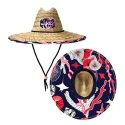 custom handmade wide brim color fishing straw hat mat grass lifeguard straw hat with logo