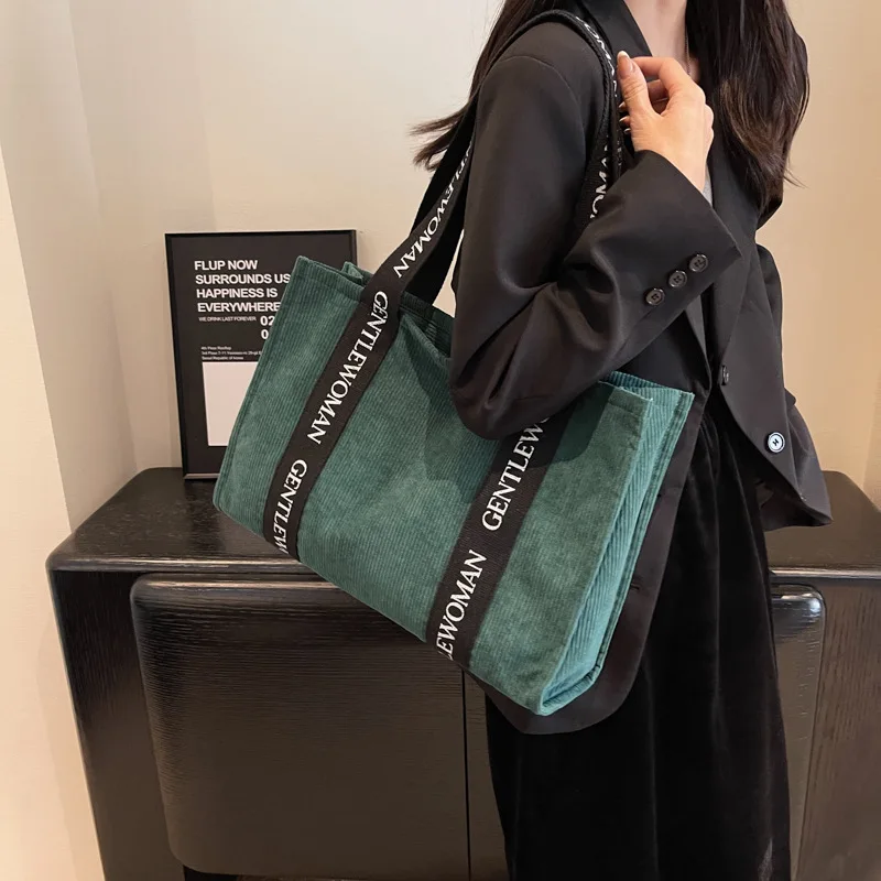 New Bags Striped Suede Tote Bag High Capacity Casual Tote Bag