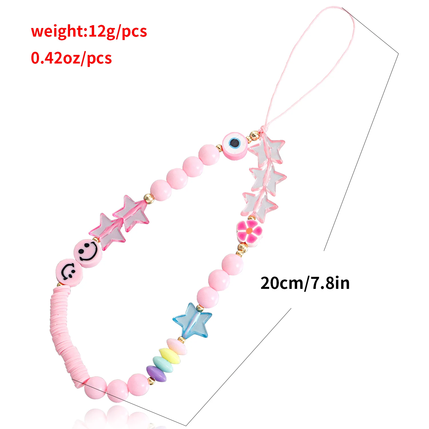 Zuowen 2021 popular HANDMADE Colorful Cute Smiley Face Fruit Pearl Clay Beads Phone Charm Strap Lanyard Wrist Strap Phone Chain