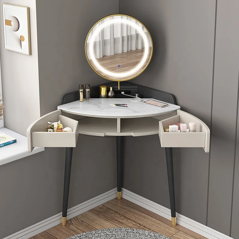Fashion Wooden Home Furniture Simply Style Bedroom Velvet Dressing Makeup Storage Table With Lighted Mirror