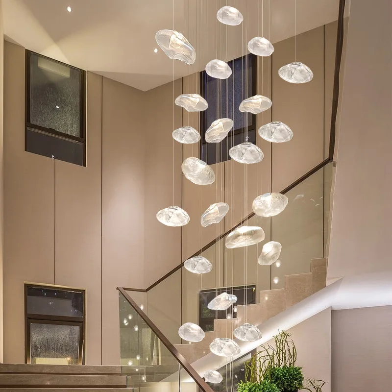 Art Cloud Design Hanging Lamp Modern Luxury Hotel Loft Staircase Chandelier Blown Glass Pendant Light