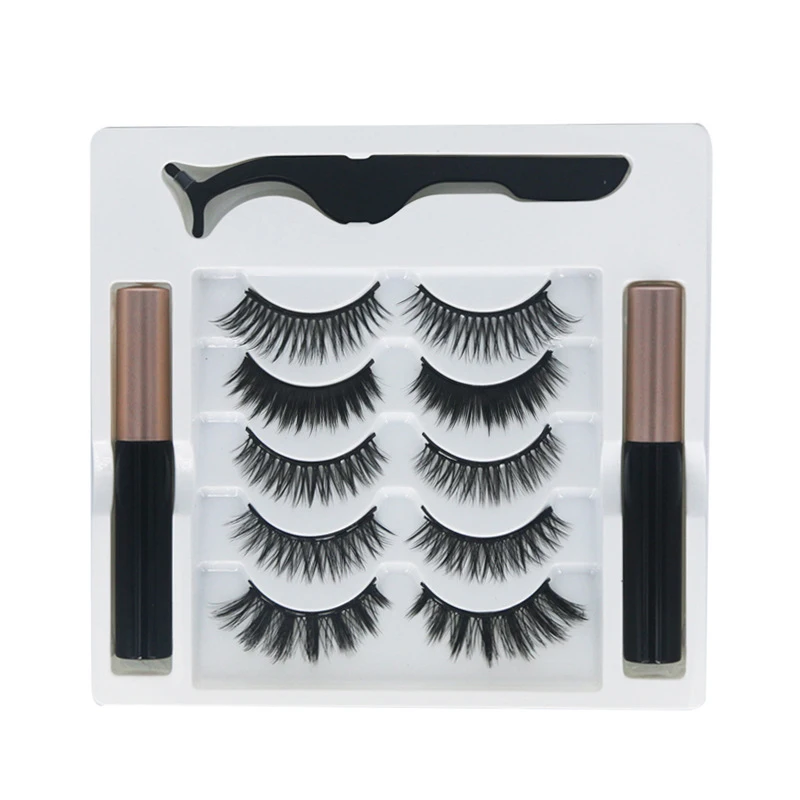 
Eyelash Vendors Customized Packaging Boxes 5 Pairs Magnetic Eyelashes With 2 Eyeliners 1 Tweezer Fluffy 3d 25mm Mink Lashes 