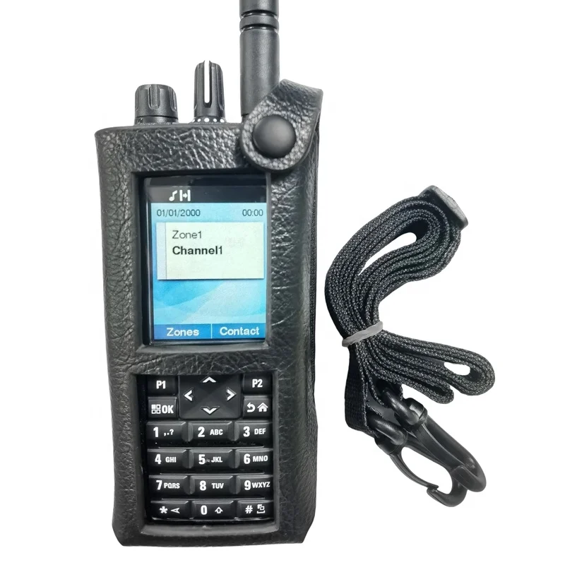 R7 Two way radio Full Leather Holster case full keypad leather cover With Strap attach Carry Case for Motorola R7