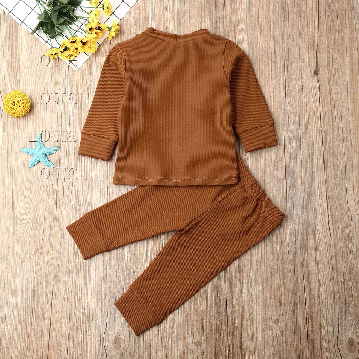 Lotte Toddler Kids Baby Girl Boy Knitted Cotton Sets Fall Clothes Long Sleeve T Shirts+Pants Solid Outfits Baby Tracksuits 0-24M